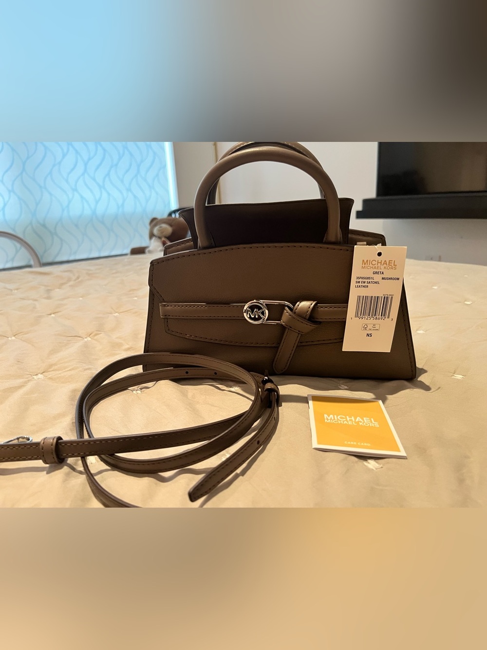 Michael Kors Outlet Greta Small Leather Convertible Crossbody Bag in Mushroom